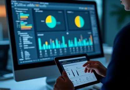 Person reviewing data on a screen with graphs, symbolizing talent analysis and development.